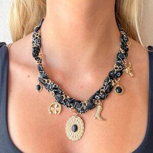 New Western Boho Cowgirl Bandana Gold Dipped Concho Boot Stone Charm Necklaces